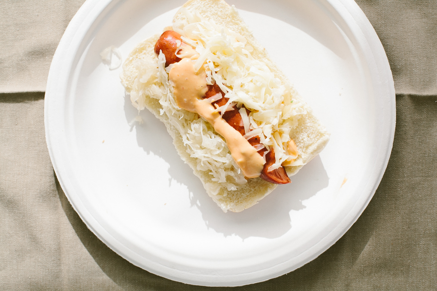 Reuben sandwich-style hot dog
