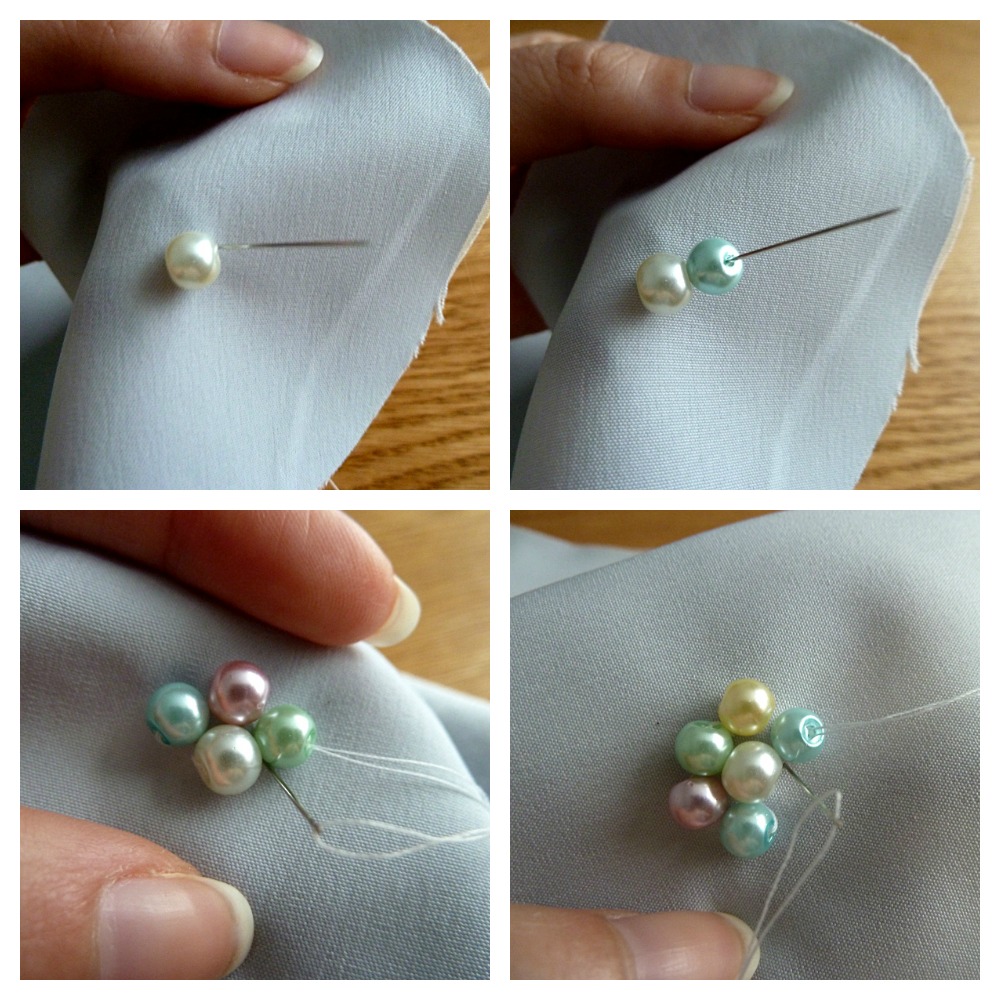 Sewing beads on fabric