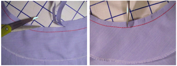 Attach the facing or bias strip facing & trim seam allowance