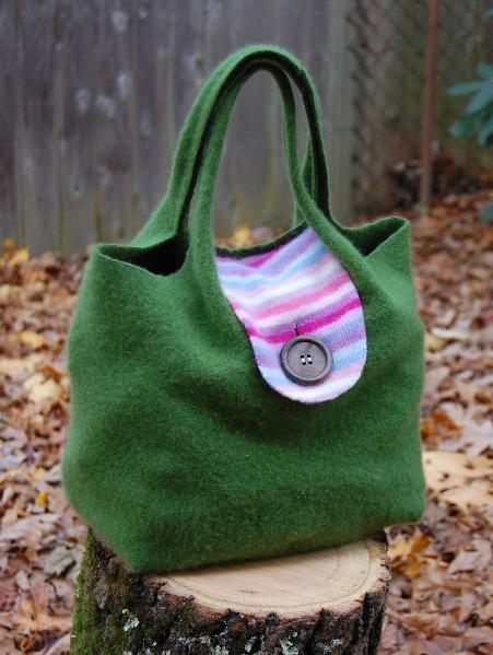 Felted wool tote from upcycled sweater