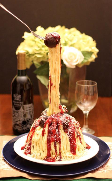 On top of spaghetti -- Gravity-defying sculpted cake!