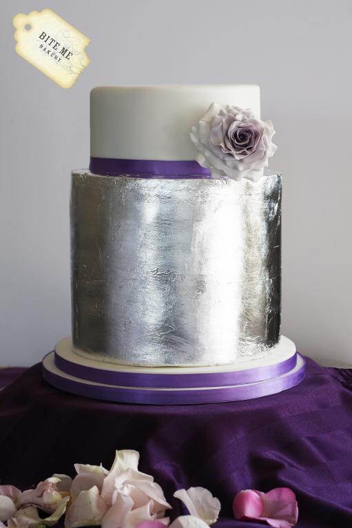 Modern Silver Purple Wedding Cake