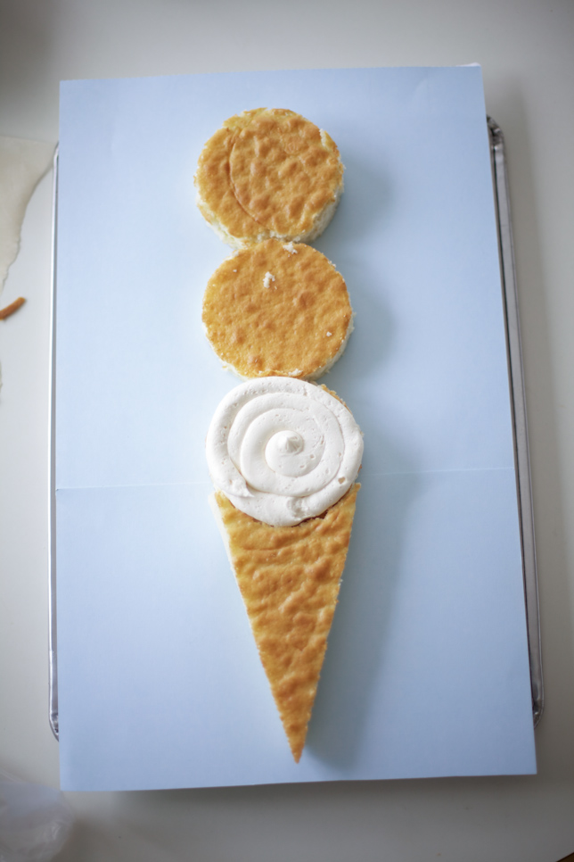 Adding the icing to your ice cream cone-shaped cake
