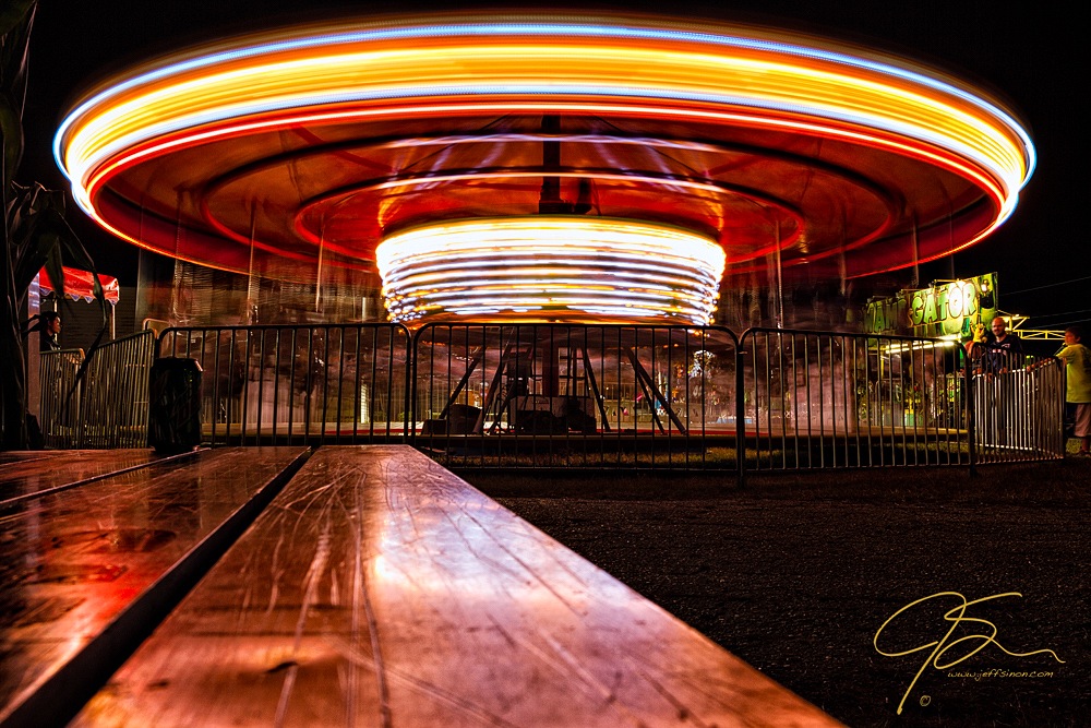 The exciting carousel, a long exposure at night.