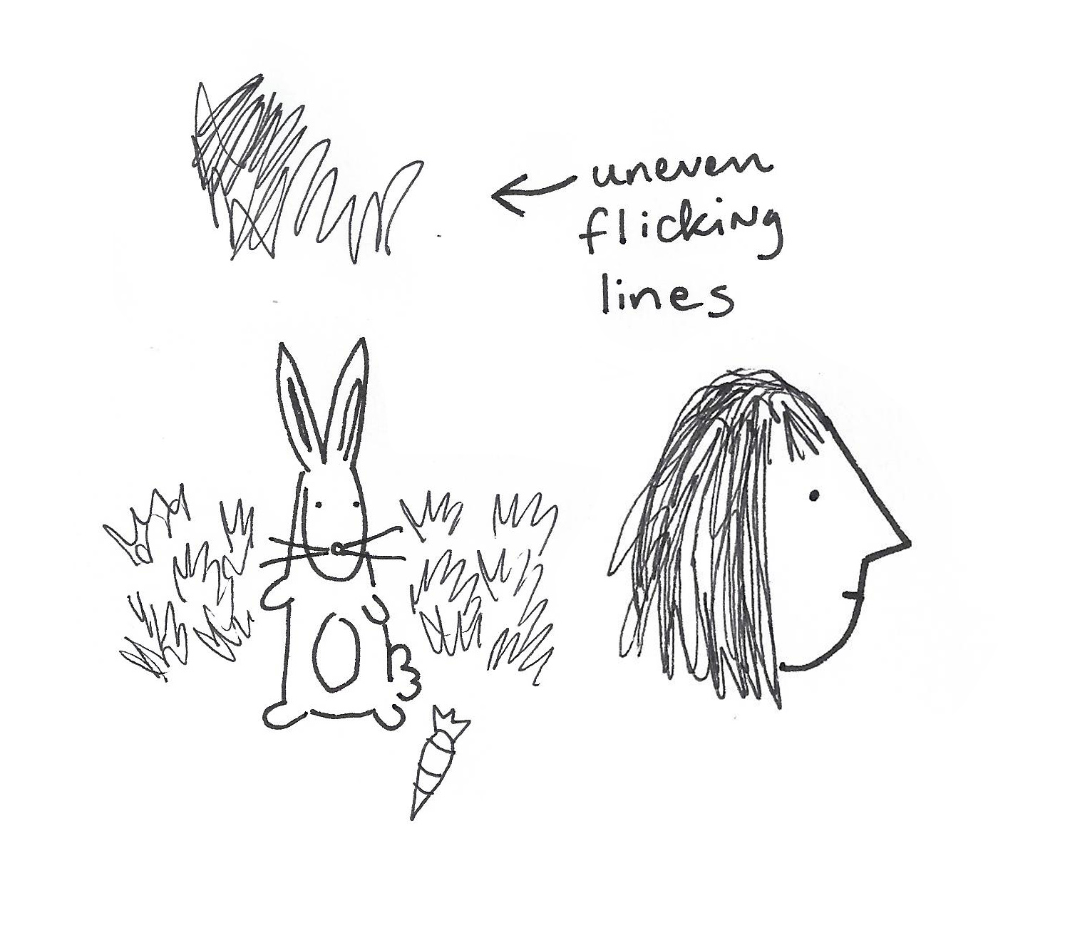 Simple illustrations using uneven flicking lines