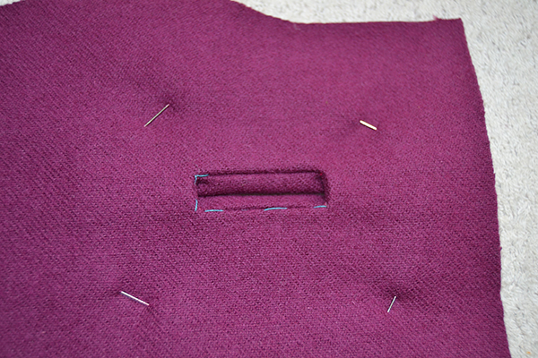 bound buttonhole from the right side of fabric