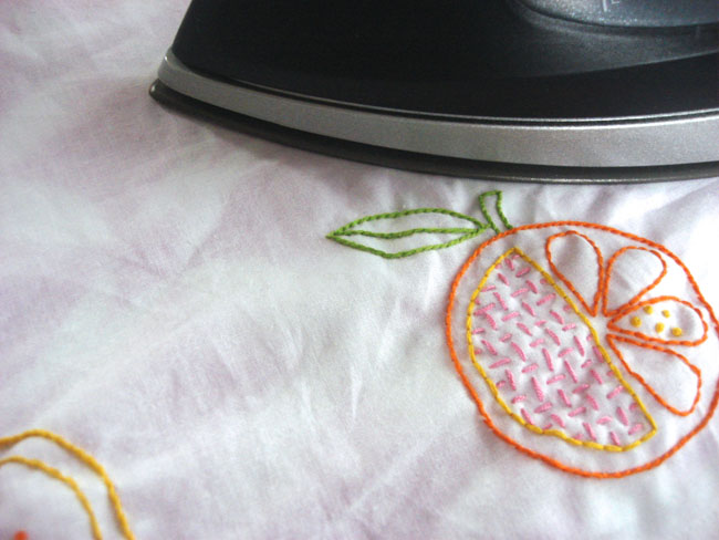 Pressing embroidered curtains