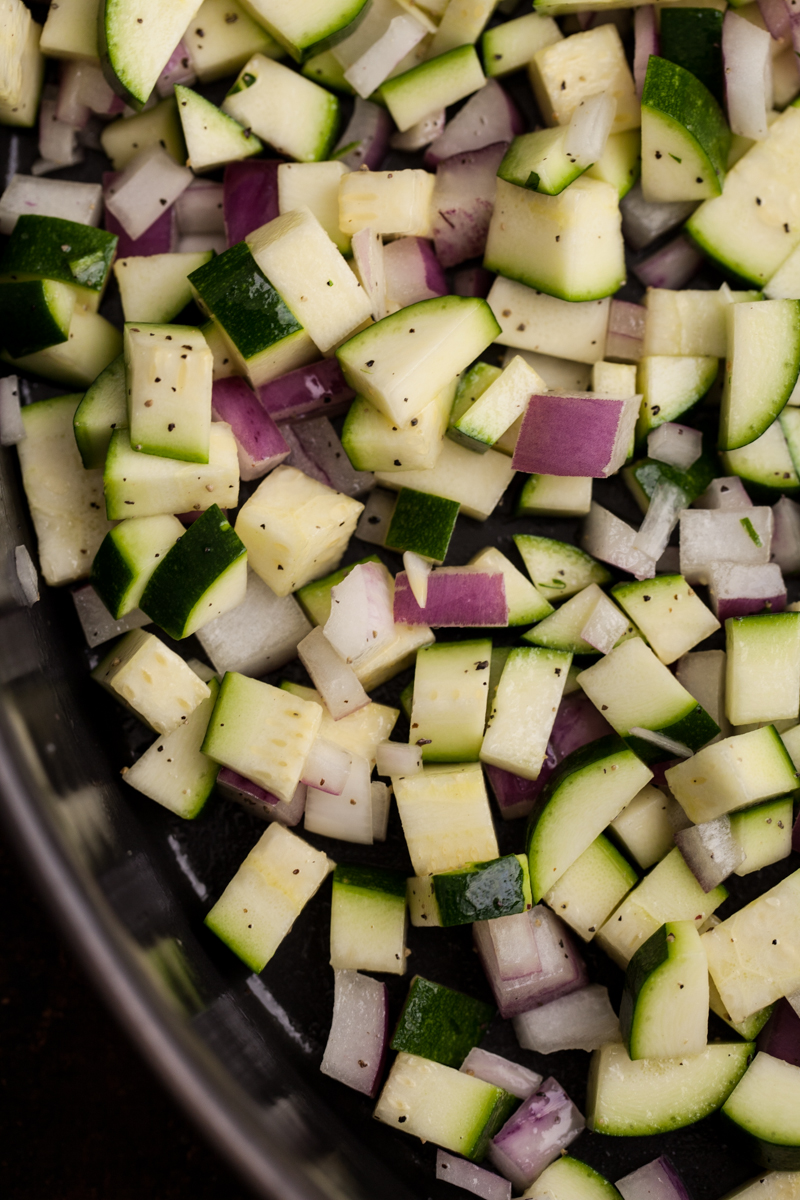 Chopped zucchini and red onion