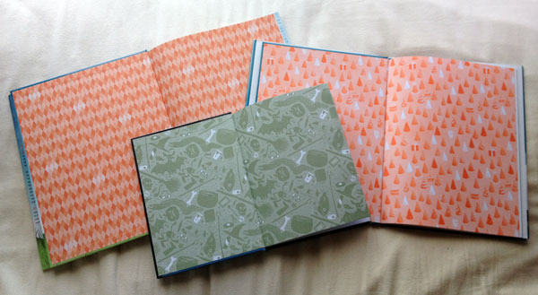 Endpapers from Nine Words Max, That One Spooky Night, and If Kids Ruled the World