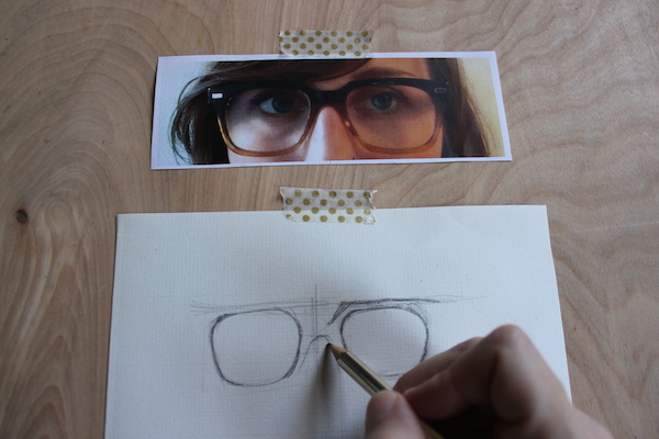 In progress drawing of glasses