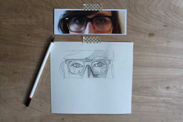 Starting to shade drawing of glasses