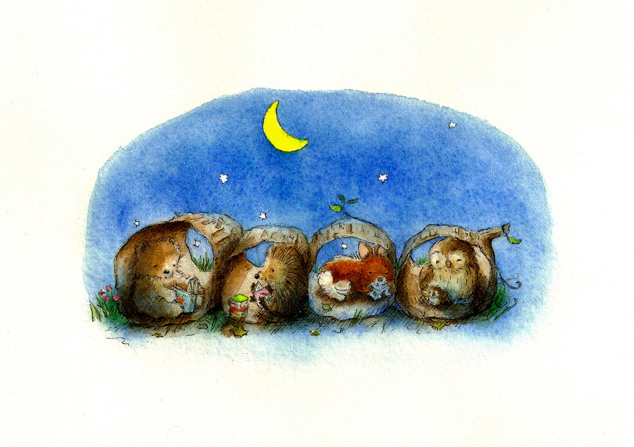 Completed illustration — Sleeping baby animals 