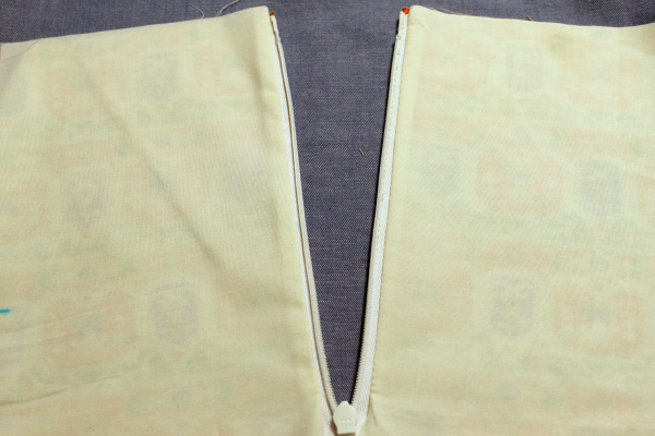 lining sewn to zipper