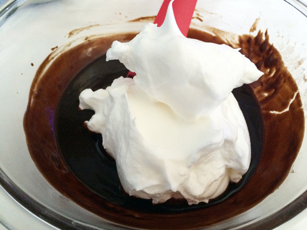 egg whites on chocolate mixture