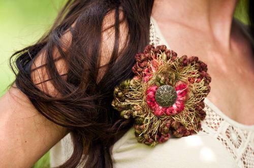 Crochet ruffle flower brooch