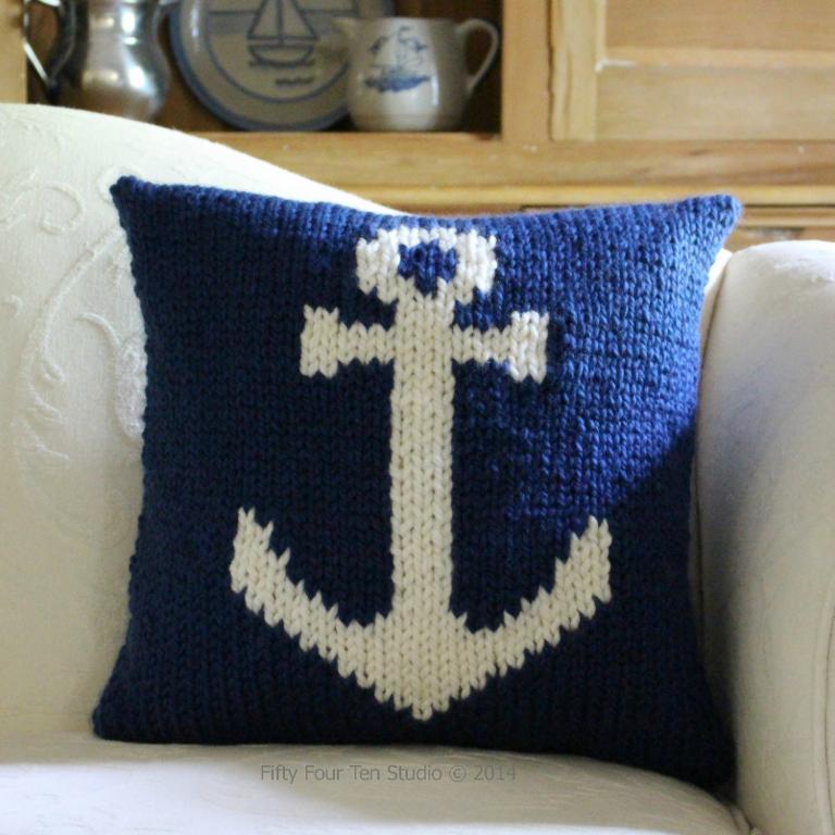 Adorable knit anchor pillow