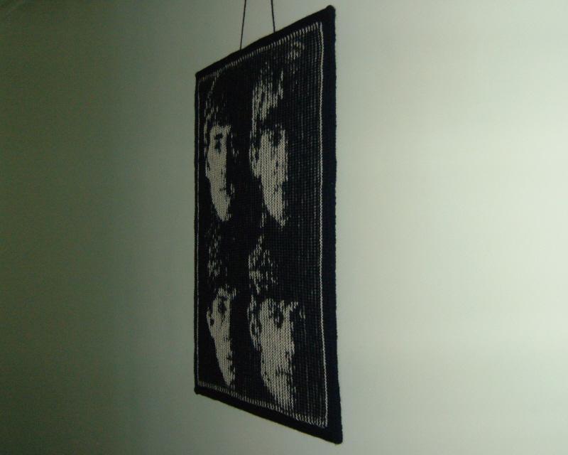 Knitted Beatles illusion wall hanging