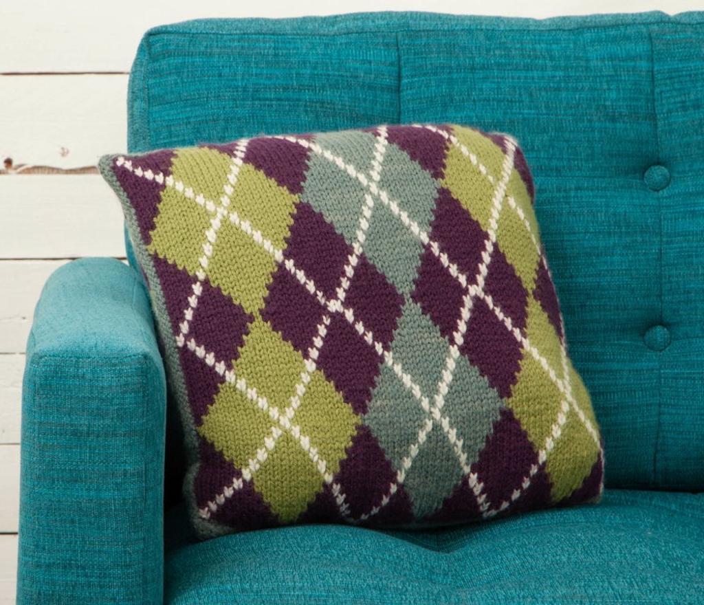 Knitted intarsia argyle pillow