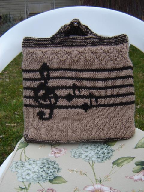 Knitted music tote bag