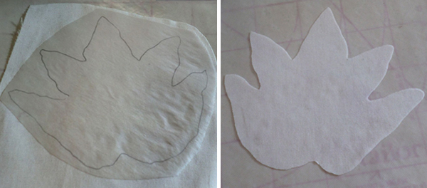 Drawing the appliqué design on the paper side of fusible web.