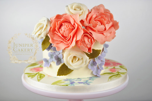 Peony-full single-tiered cake design on Bluprint!