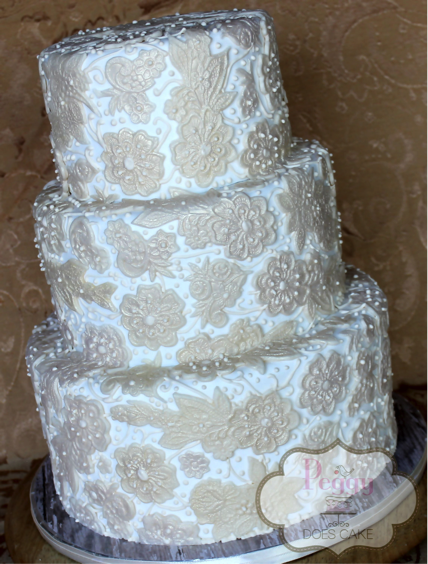 Fondant lace wedding cake