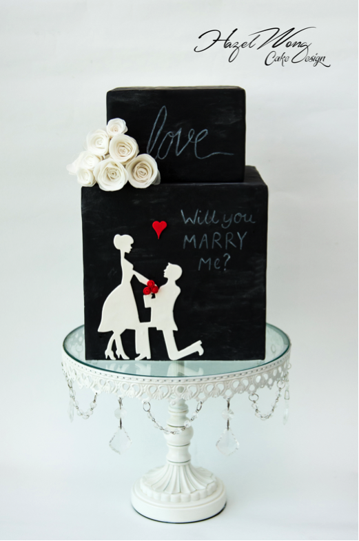 Beautiful engagement silhouette cake