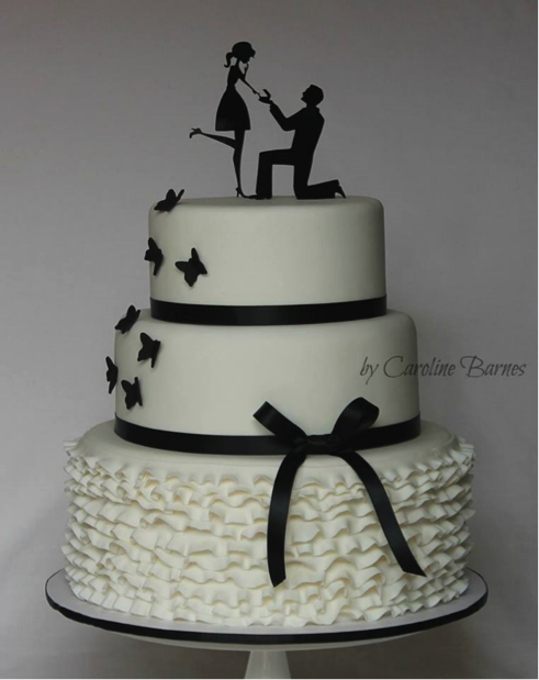 Engagement silhouette cake design 