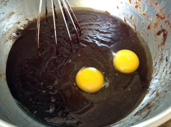 adding eggs