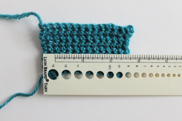 Measuring gauge on a single crochet swatch