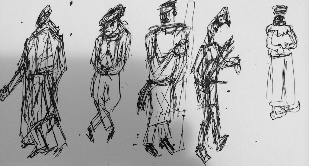 Lanky man concept sketches