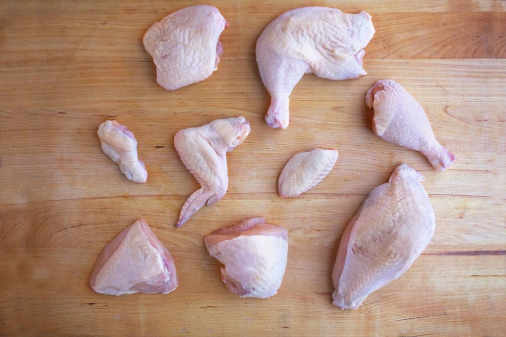 Different parts of a chicken