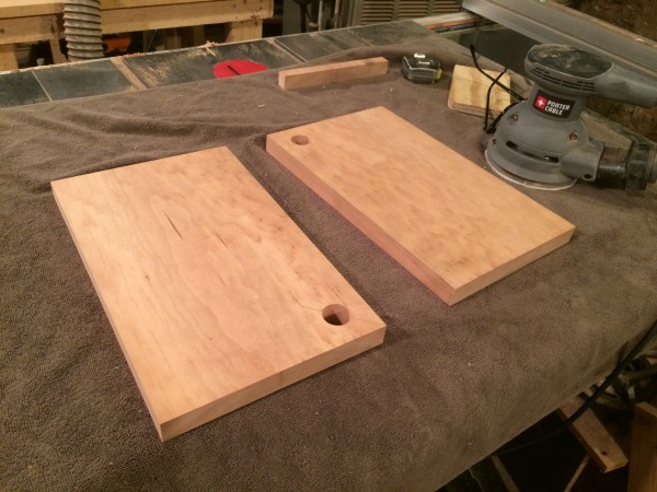 sanding set up for making a wooden cutting board