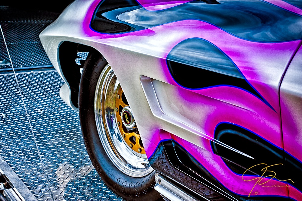 Purple fire on a Corvette
