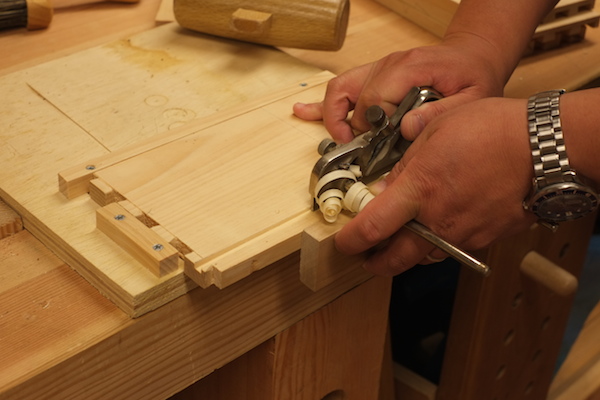 Making the grooves with a plow plane