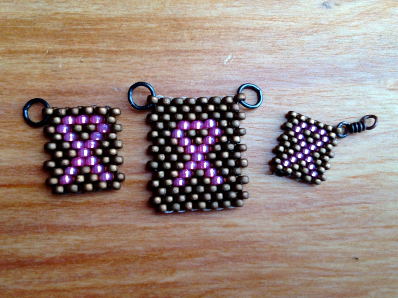 Breast Cancer Awareness peyote stitch charm and tags