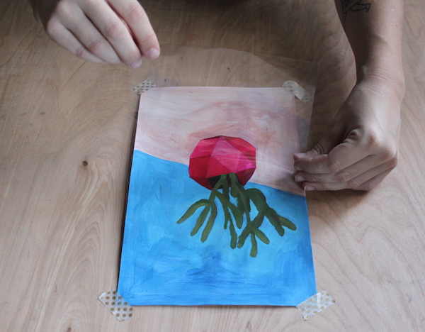 placing acetate over acrylic painting