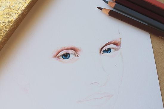 Painting a colored pencil portrait step