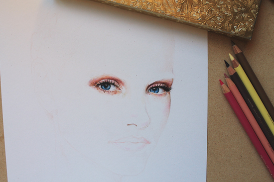 Painting a colored pencil portrait step