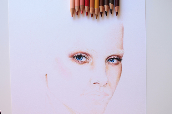 Painting a colored pencil portrait step