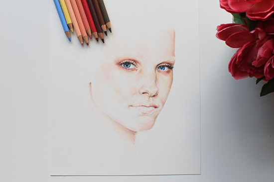 Painting a colored pencil portrait step