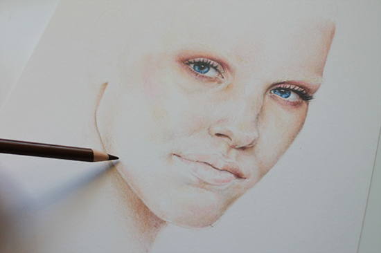 Painting a colored pencil portrait step