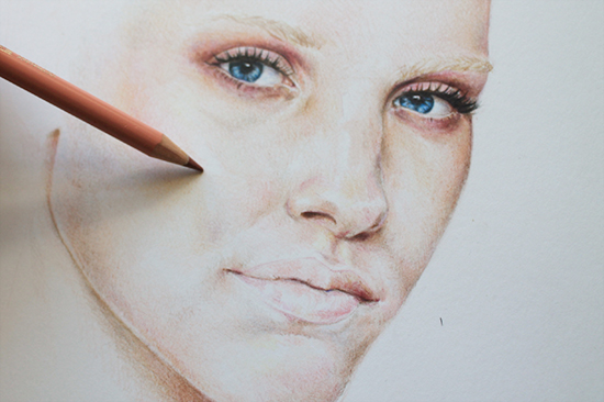 Painting a colored pencil portrait step