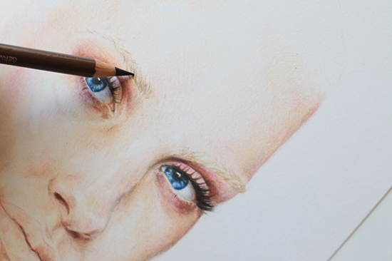 Painting a colored pencil portrait step