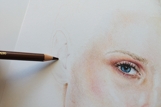 Painting a colored pencil portrait step