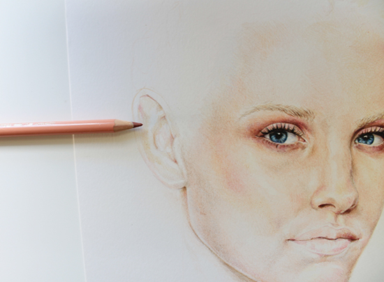 Painting a colored pencil portrait step