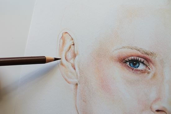 Painting a colored pencil portrait step