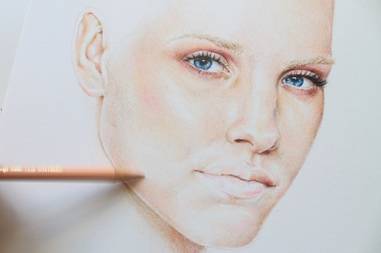 Painting a colored pencil portrait step