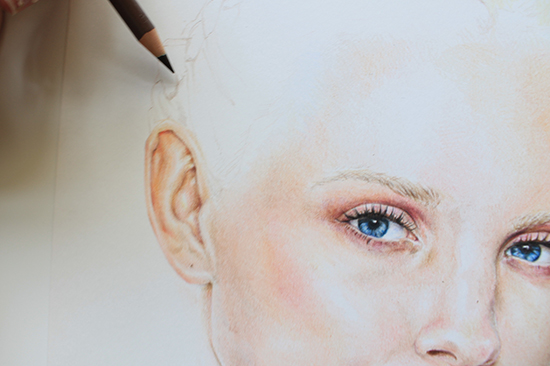 Painting a colored pencil portrait step