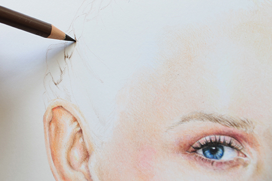 Painting a colored pencil portrait step